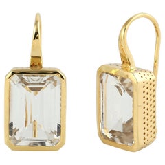 18.13ct Emerald Cut Topaz Earrings Made In 18k Yellow Gold