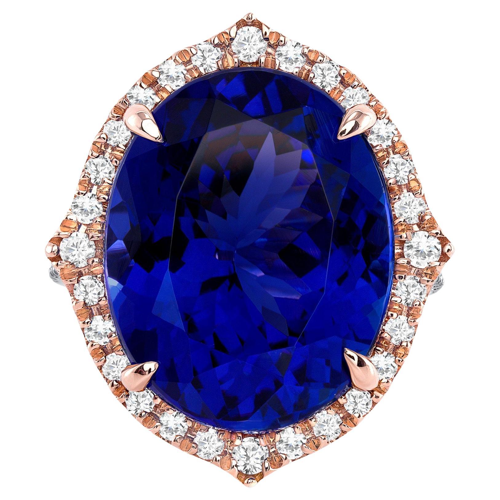 18.13ct GIA certified, oval Tanzanite ring in 18K rose gold. For Sale