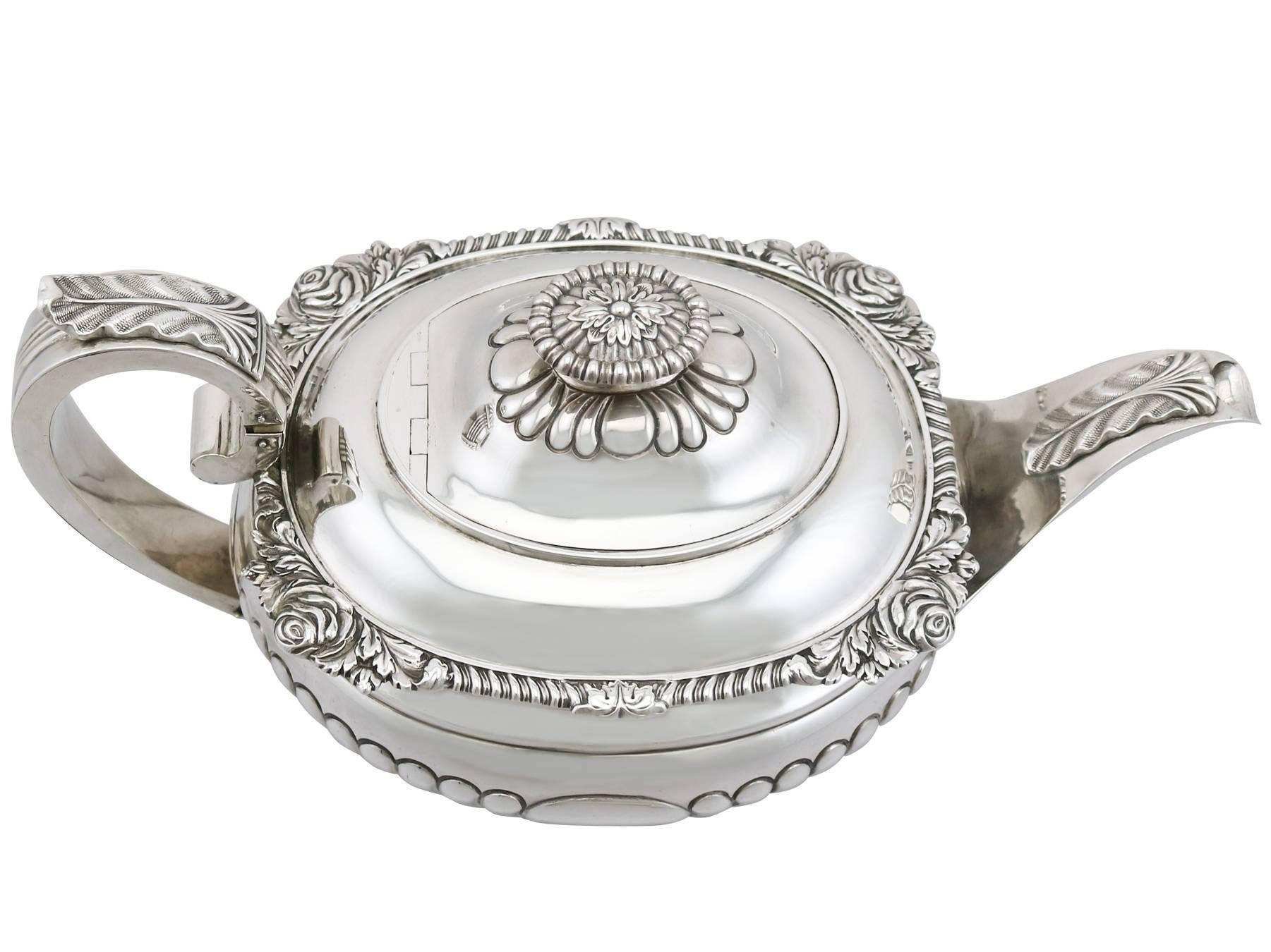 Embossed 1814 Antique Sterling Silver Teapot 