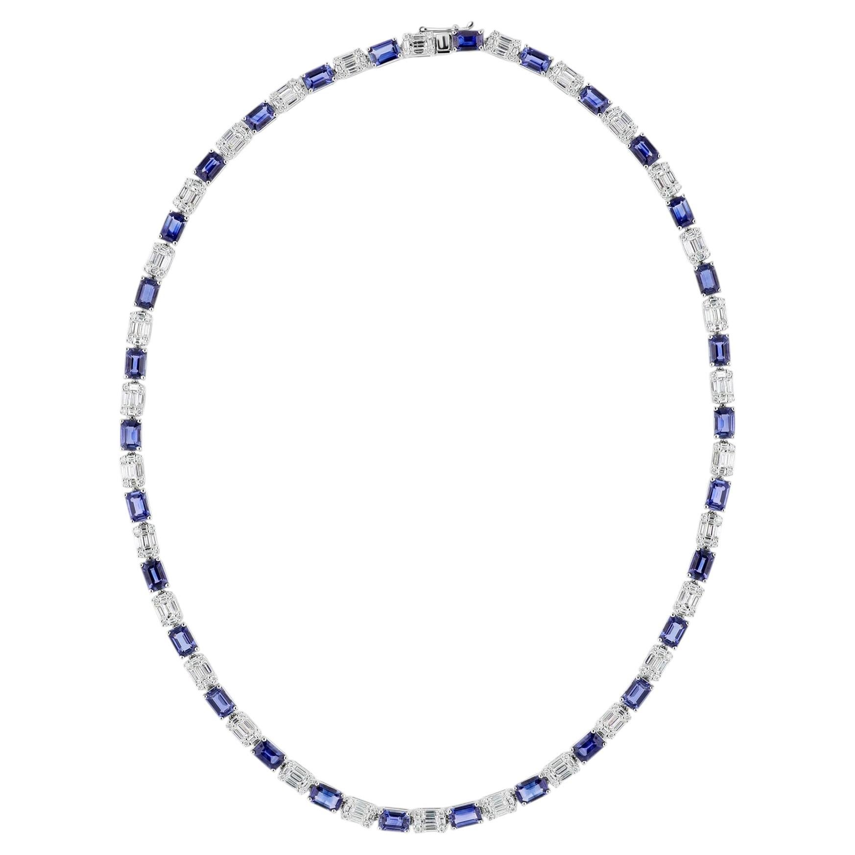 Collana con zaffiro blu da 18,14 carati e diamanti da 5,21 carati in oro bianco da 18 carati