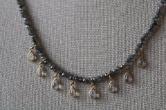 18.14 Carat Diamond Bead 18K Gold Necklace with Rainbow Moonstone Pears