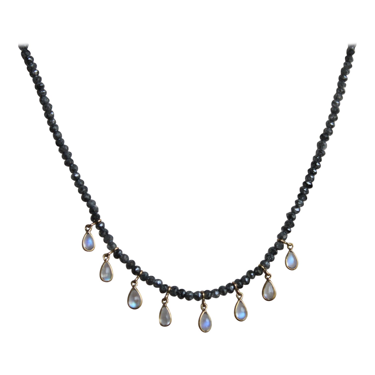 Collana d'oro 18.14 carati con perle di diamanti e pietra di luna arcobaleno