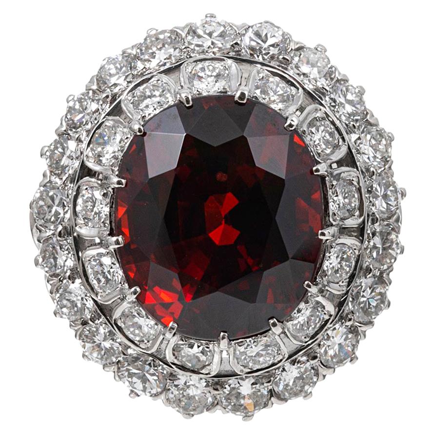 18.14 Carat Spessartite Garnet and Diamond Cocktail Ring For Sale