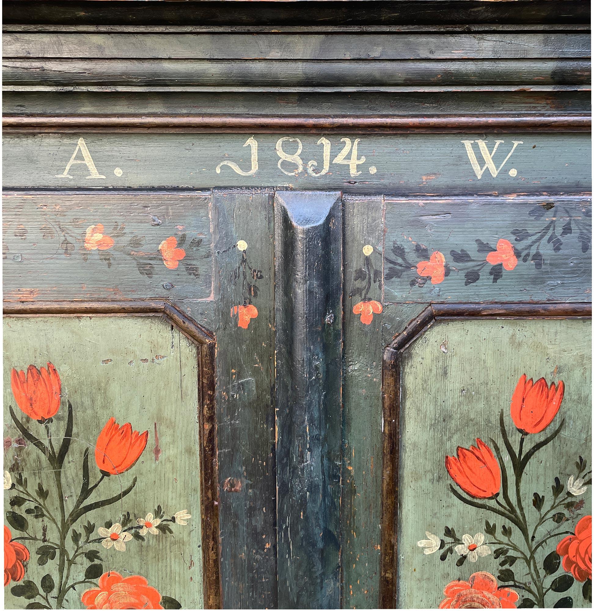1814 Green Floral Painted Cabinet 6