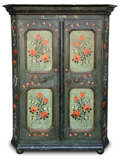 1814 Green Floral Painted Cabinet