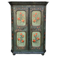 1814 Green Floral Painted Cabinet