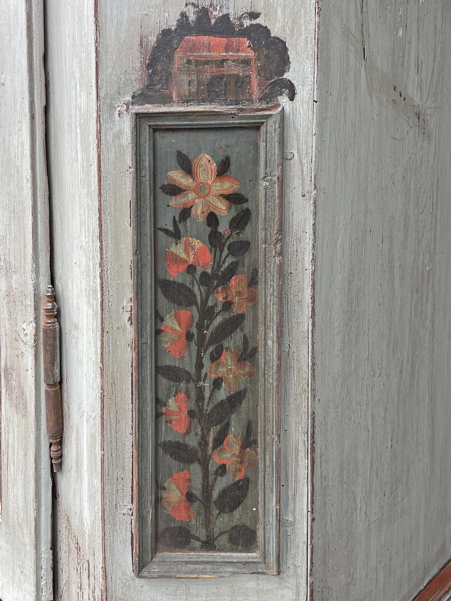 1814 Light Blue Floral Painted Cabinet 4