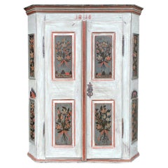 1814 Light Blue Floral Painted Cabinet
