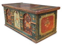 1814 red and blue Blanket Chest Floral Painted