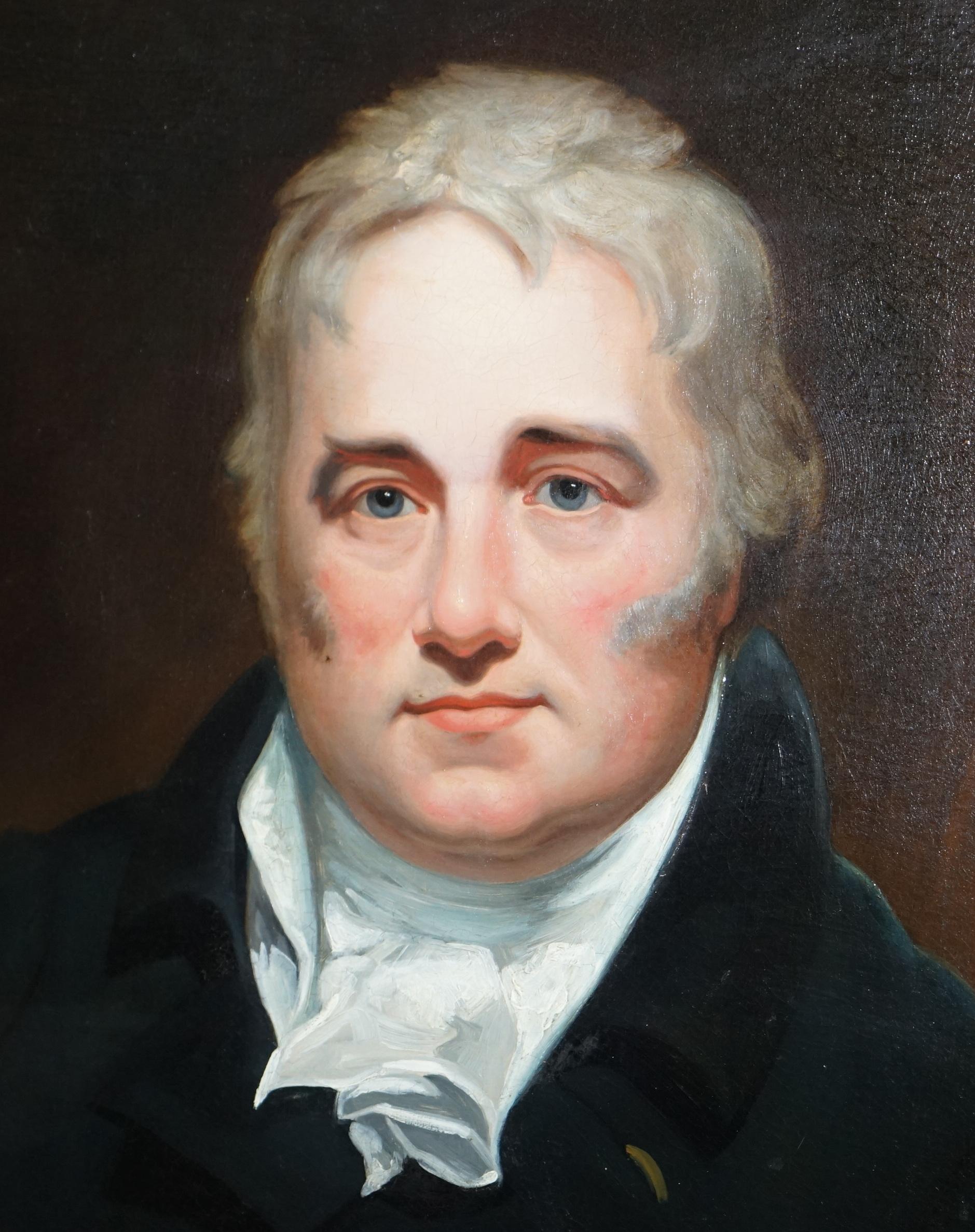 Fait main SIR WILLIAM BEECHEY CIRCLE OIL PAINting ROBERT 4TH EARL OF BUCKINGHAMSHiRE, 1814 en vente
