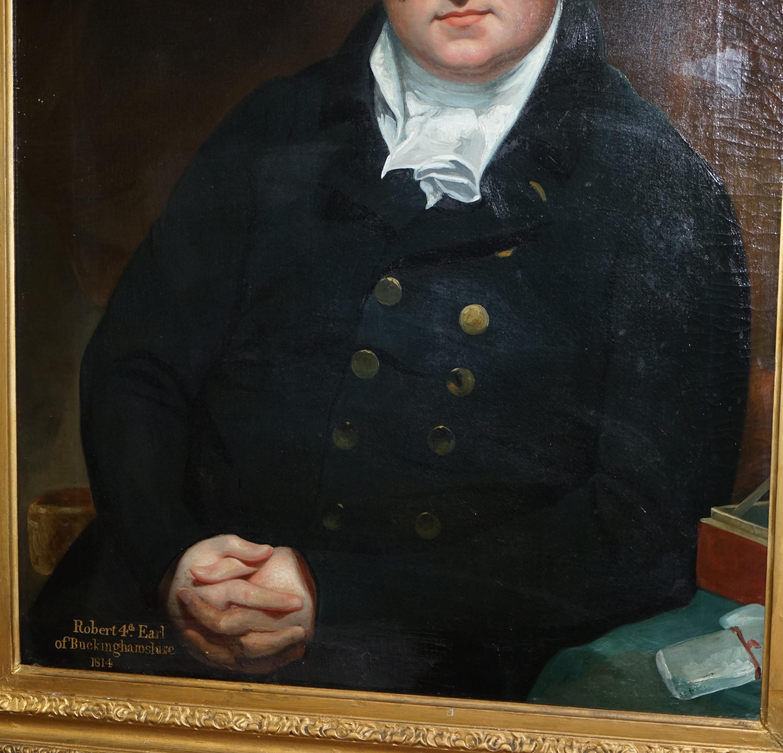Hand-Crafted 1814 SIR WILLIAM BEECHEY CIRCLE OIL PAINTING ROBERT 4TH EARL OF BUCKINGHAMSHiRE For Sale