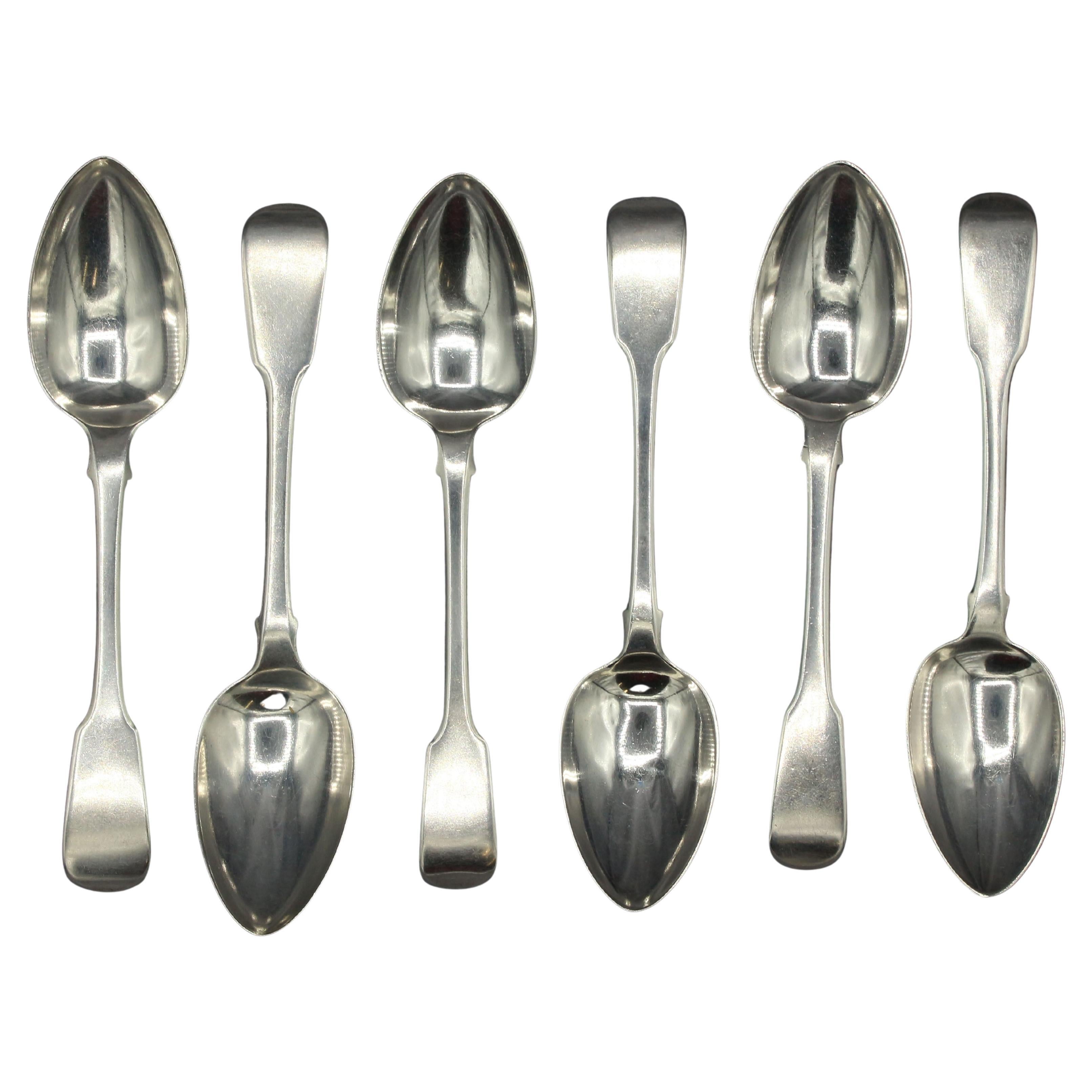 1815, 1817 & 1820 Associated Set of 6 Georgian Sterling Silver Dessert Spoons