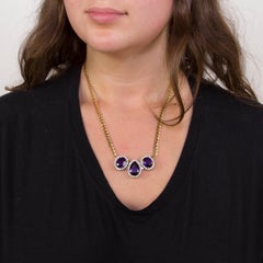 18.15 Carat Amethyst and Diamond Gold Necklace Estate Fine Jewelry