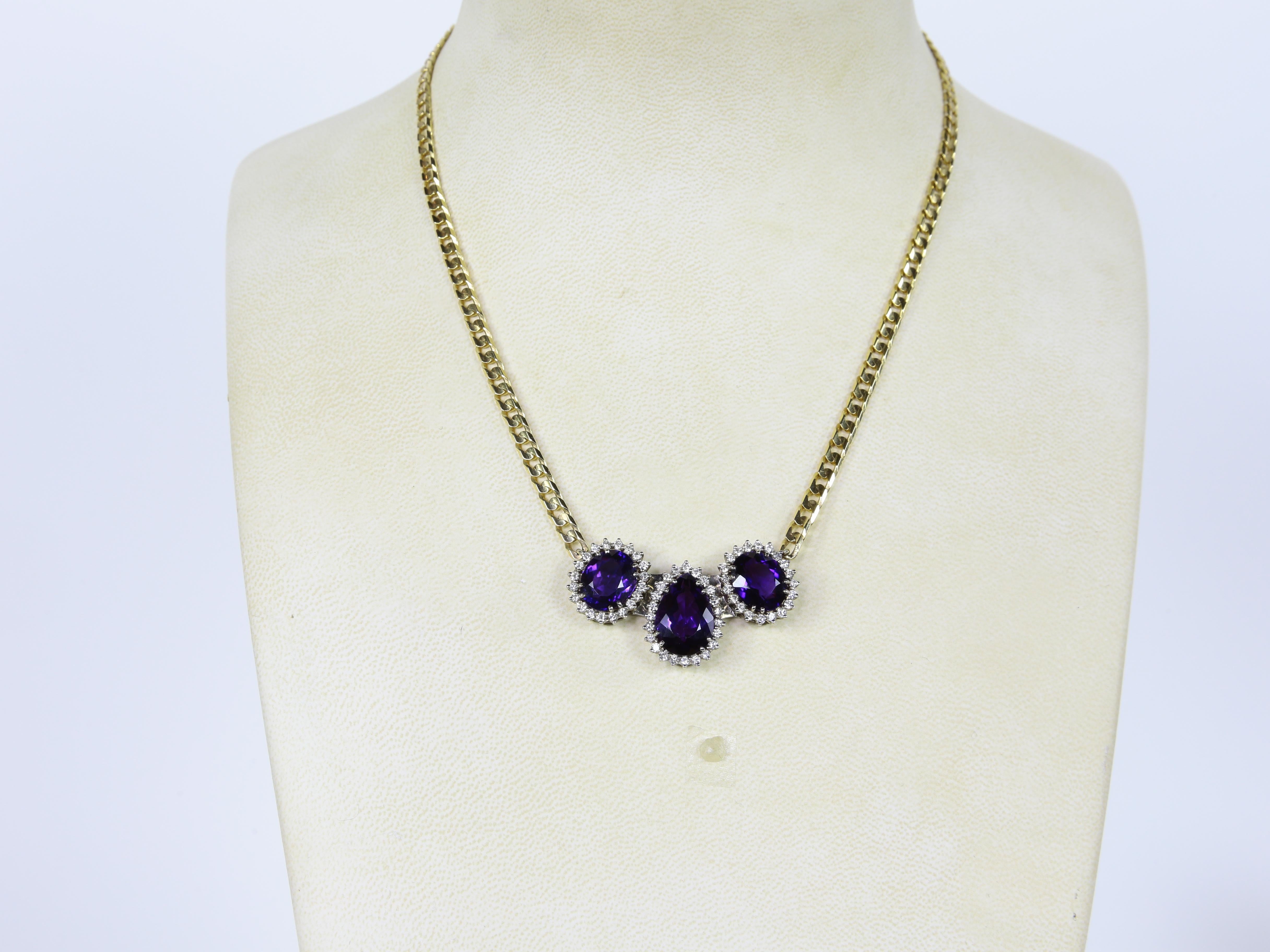 18,15 Karat Amethyst und Diamant Gold Halskette Estate Fine Jewelry (Gemischter Schliff) im Angebot