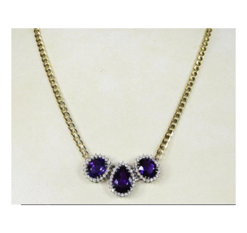 Modernist 18.15 Carat Amethyst and Diamond Gold Necklace Estate Fine Jewelry For Sale