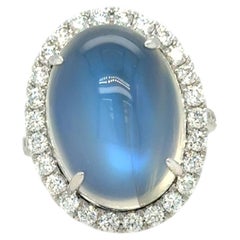 18.15 Carat Cabochon Cut Rainbow Moonstone Diamond Ring