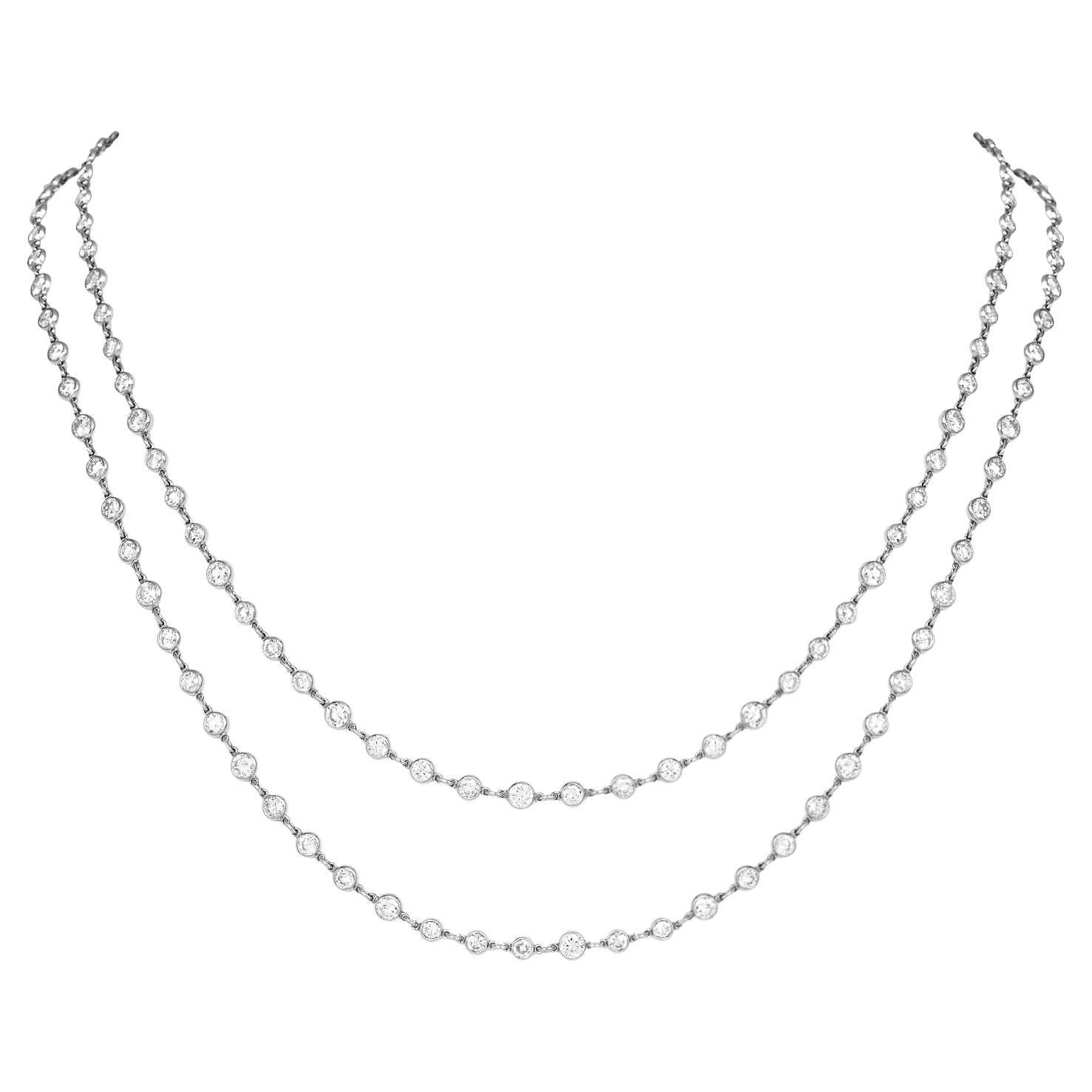 18.15 Carats Diamond by the Yard Platinum Chain Necklace  For Sale