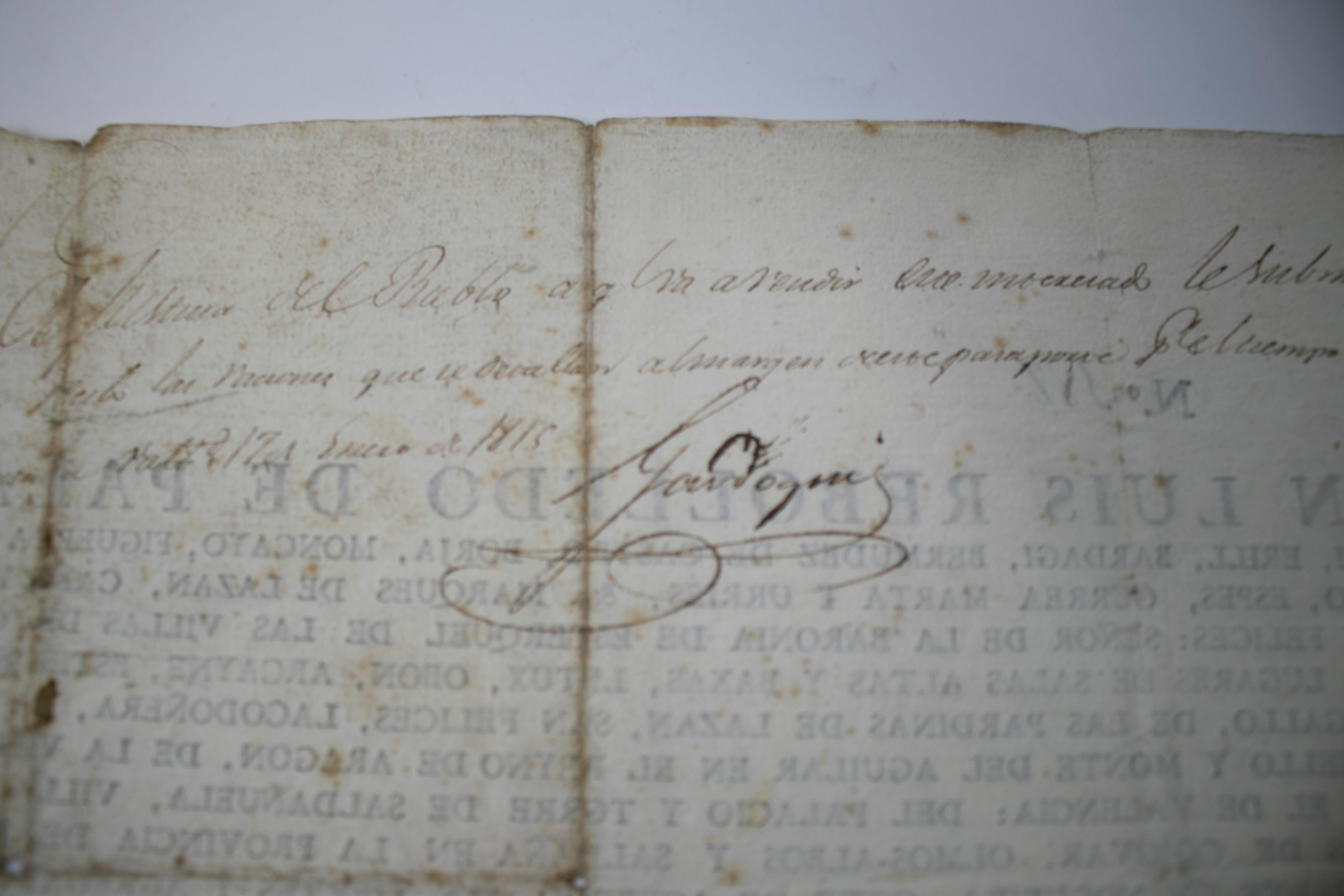 1815 Spanish Passport Hand Written on Paper For Sale 4