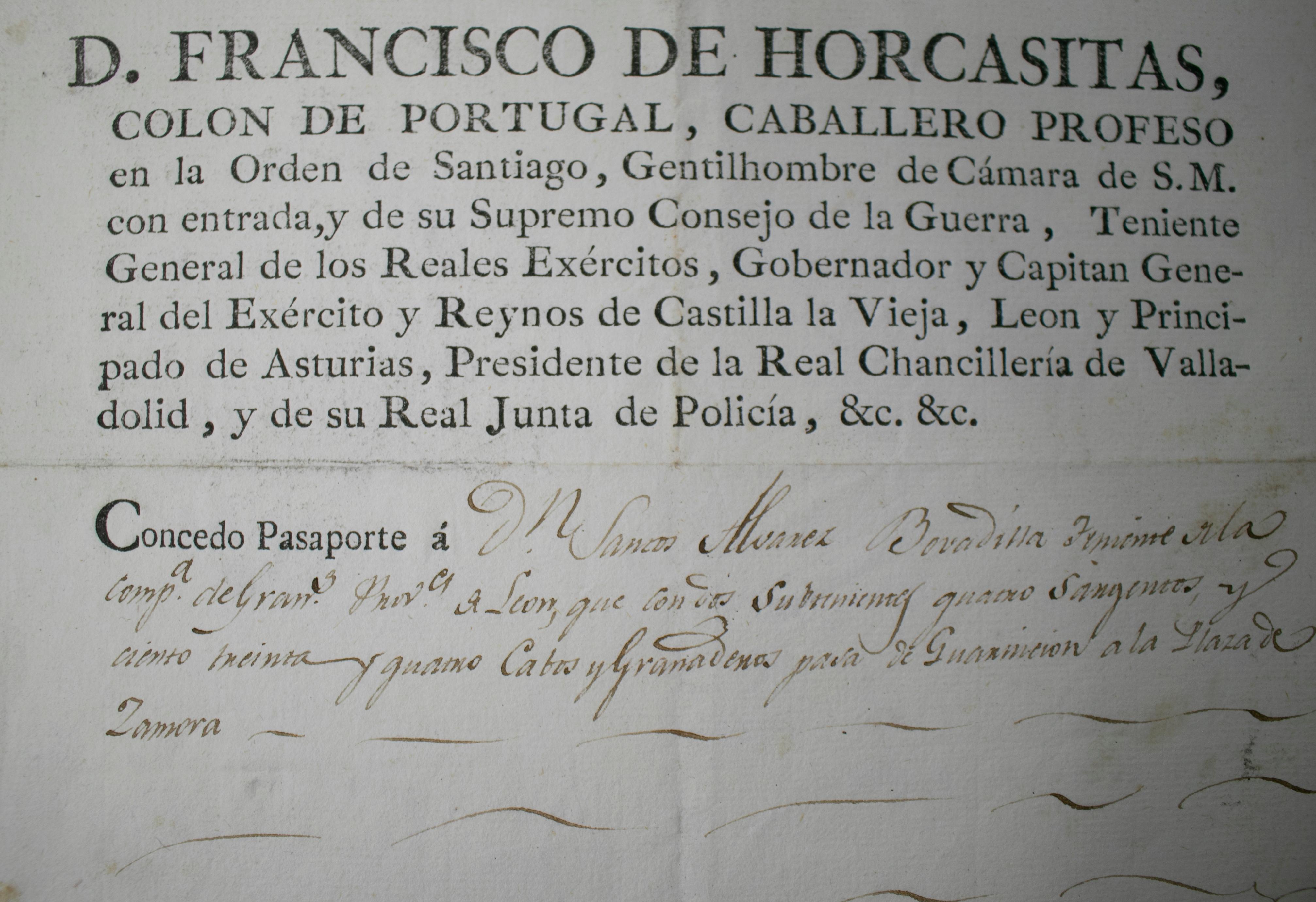 Passaporto spagnolo del 1815 scritto a mano su carta. Fa parte di una grande collezione.