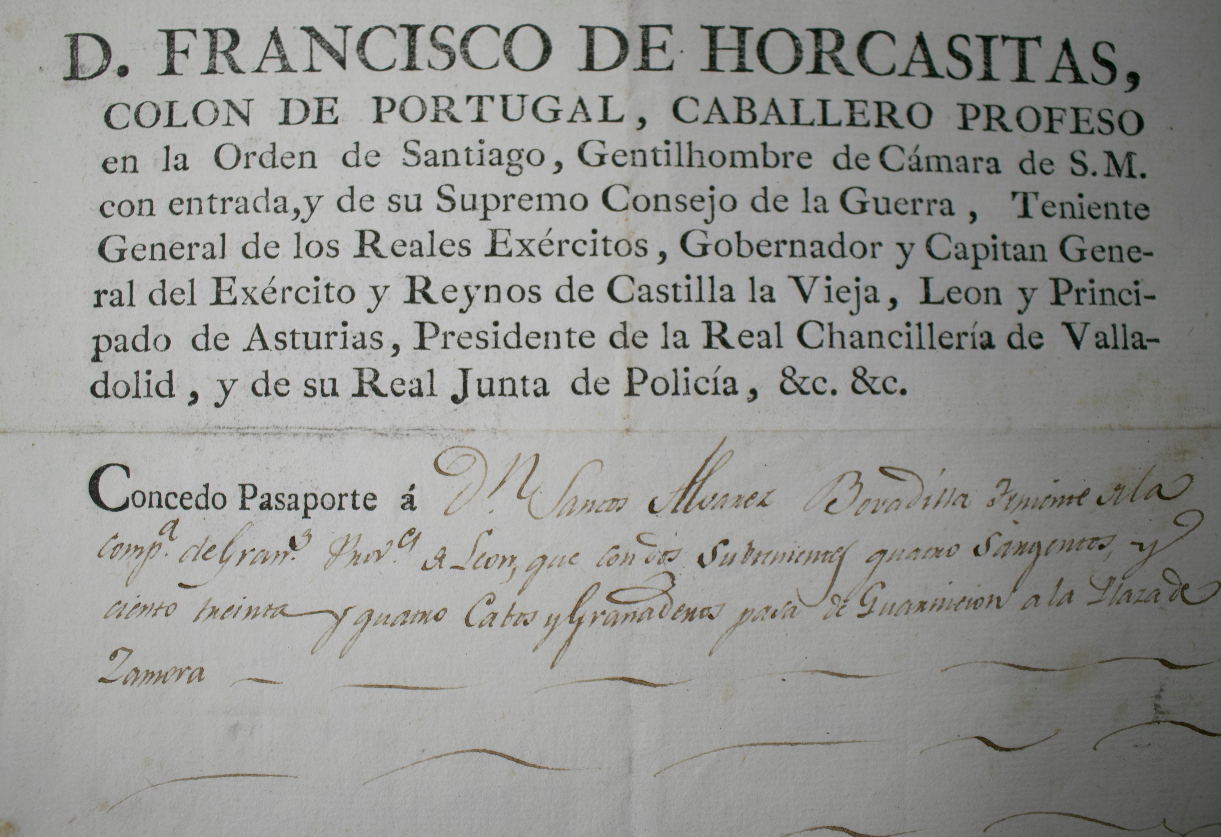 1815 Spanish passport hand written on paper. Part of a large collection.