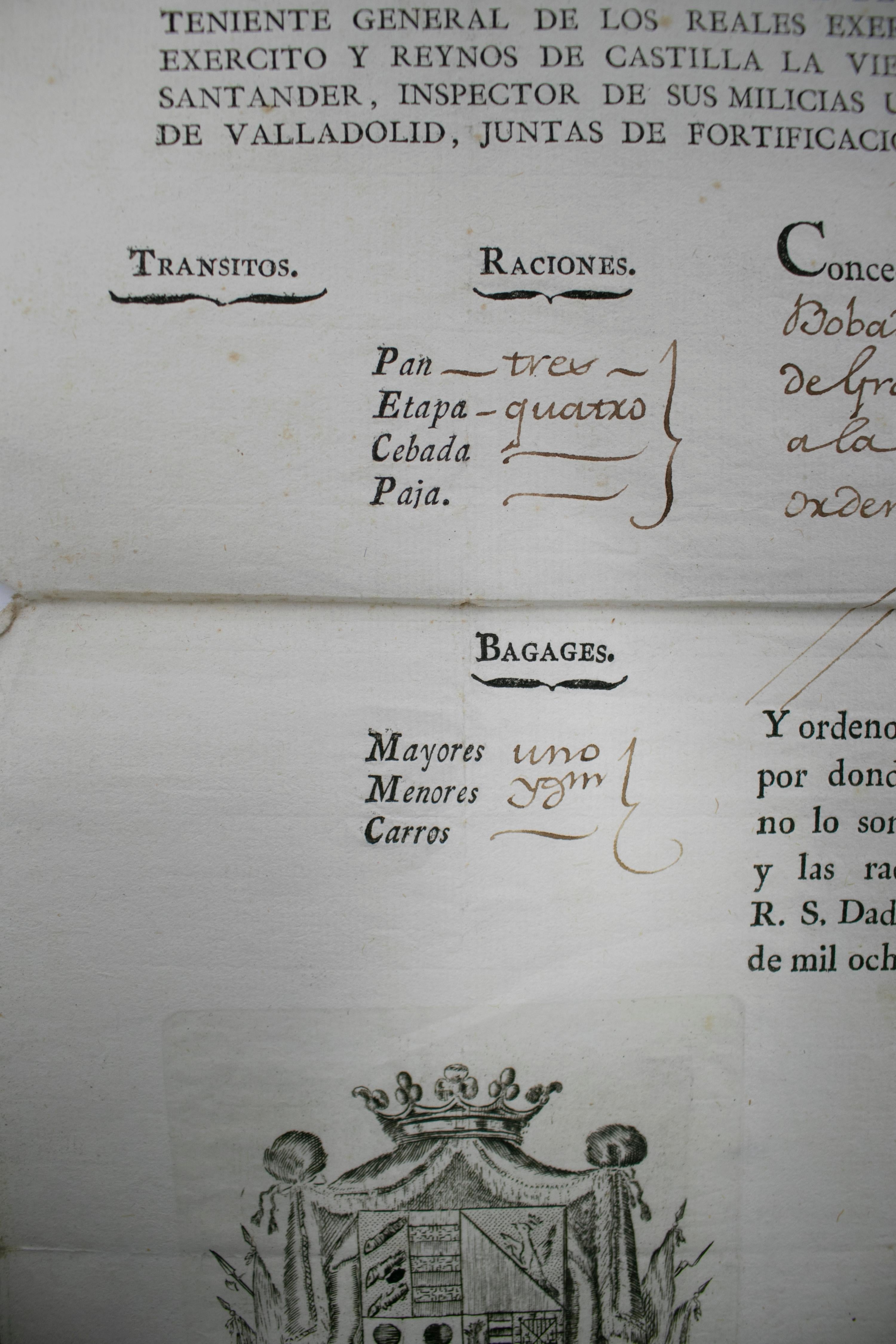 19th Century 1815 Spanish Passport Hand Written on Paper For Sale