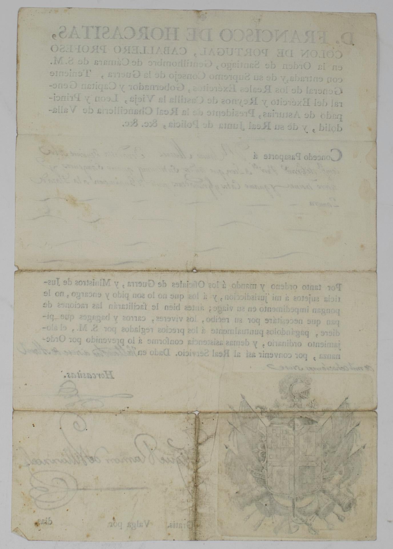 1815 Spanish Passport Hand Written on Paper For Sale 1