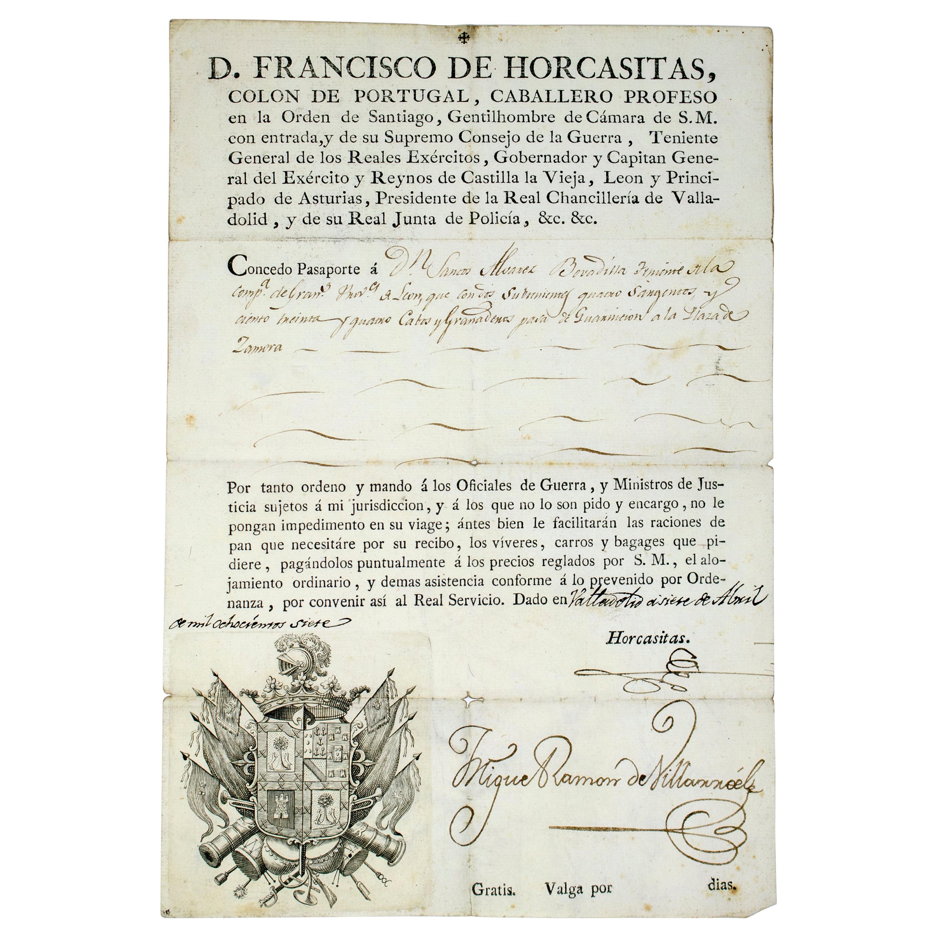 1815 Spanish Passport Hand Written on Paper