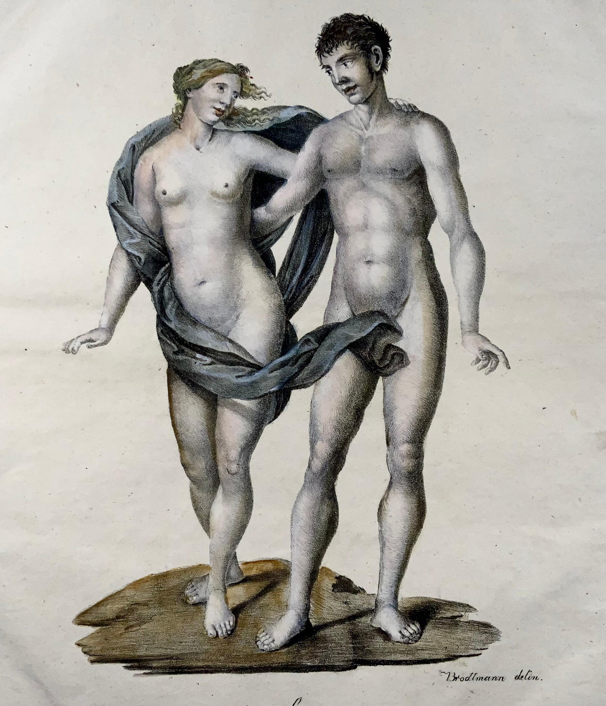 Swiss 1816 Adam and Eve, Brodtmann, Imp. Folio Lithography in Crayon Manier For Sale