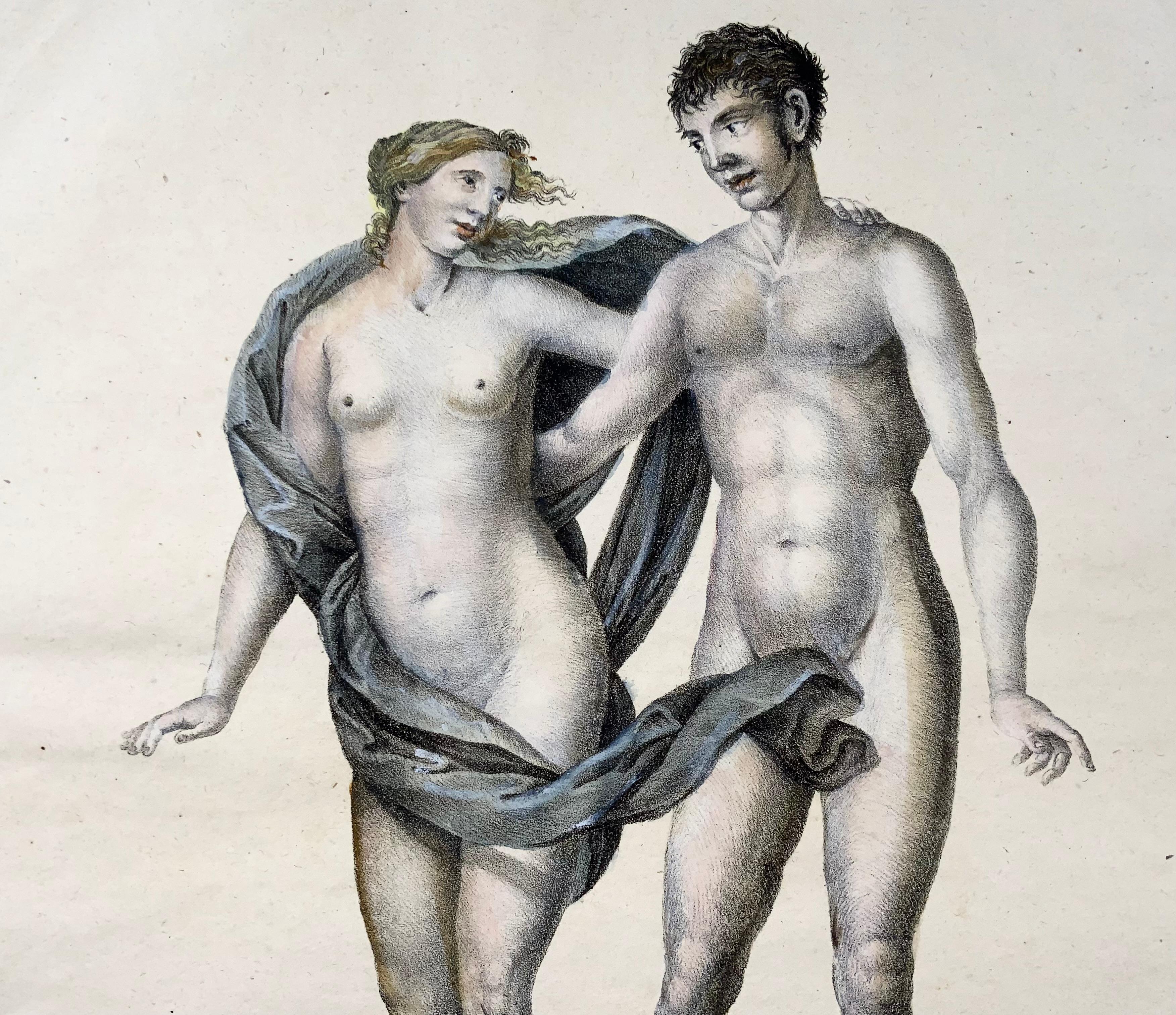 Hand-Painted 1816 Adam and Eve, Brodtmann, Imp. Folio Lithography in Crayon Manier For Sale