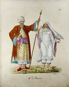 Arabes, ethnologie, folio impérial, 41,5 cm, énorme lithographie ancienne en pierre, 1816