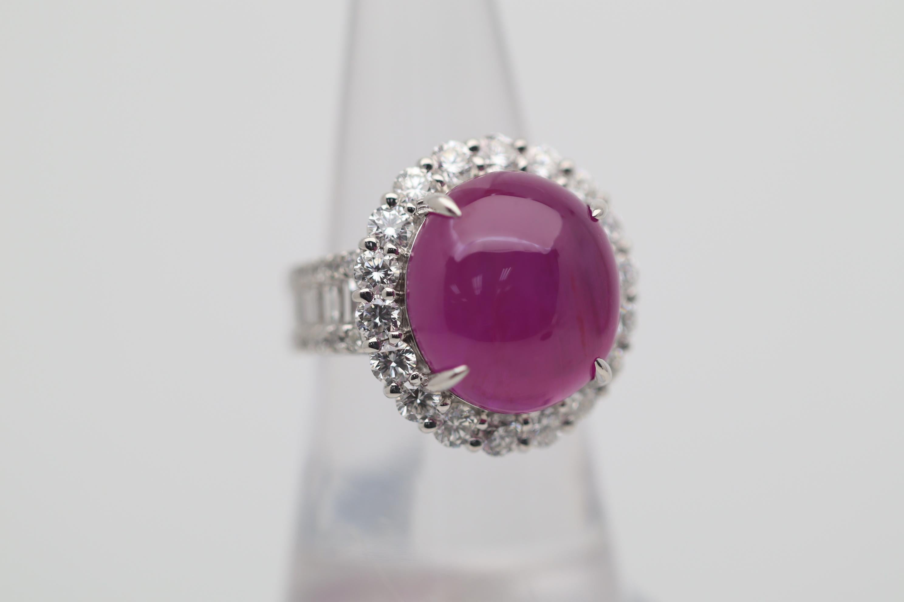 18.16 Carat Cabochon Ruby Diamond Halo Platinum Ring In New Condition For Sale In Beverly Hills, CA