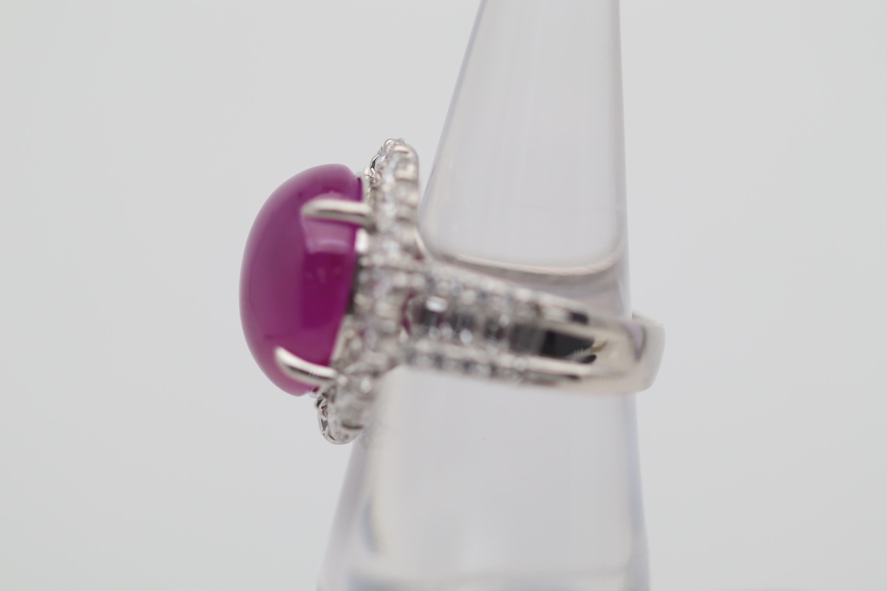 18.16 Carat Cabochon Ruby Diamond Halo Platinum Ring For Sale 1