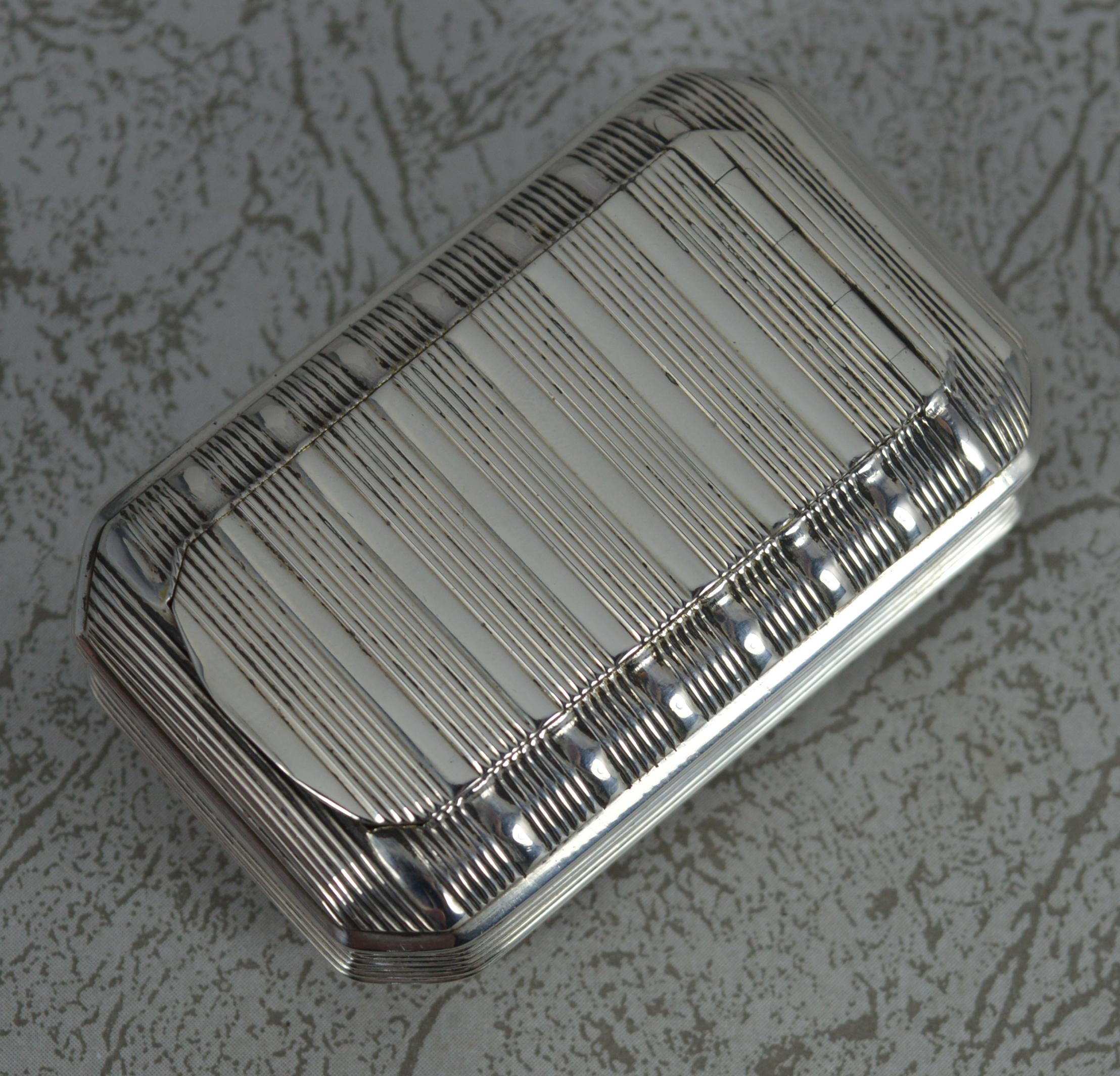 Women's or Men's 1816 George III Hallmarked Silver Snuff Box with Ribbed Finish