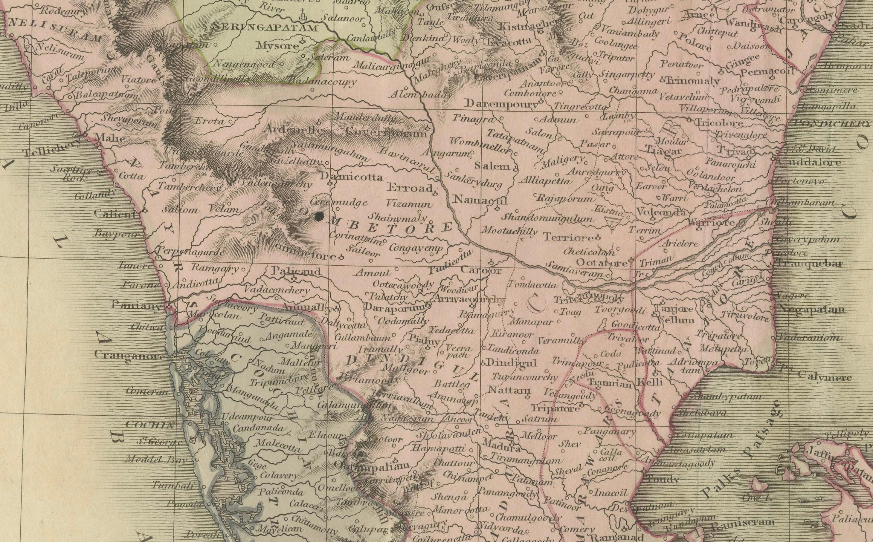 Gravé Grande carte de l'Hindoustan méridional de 1816 par J. Thomson - Nouvel Atlas général en vente
