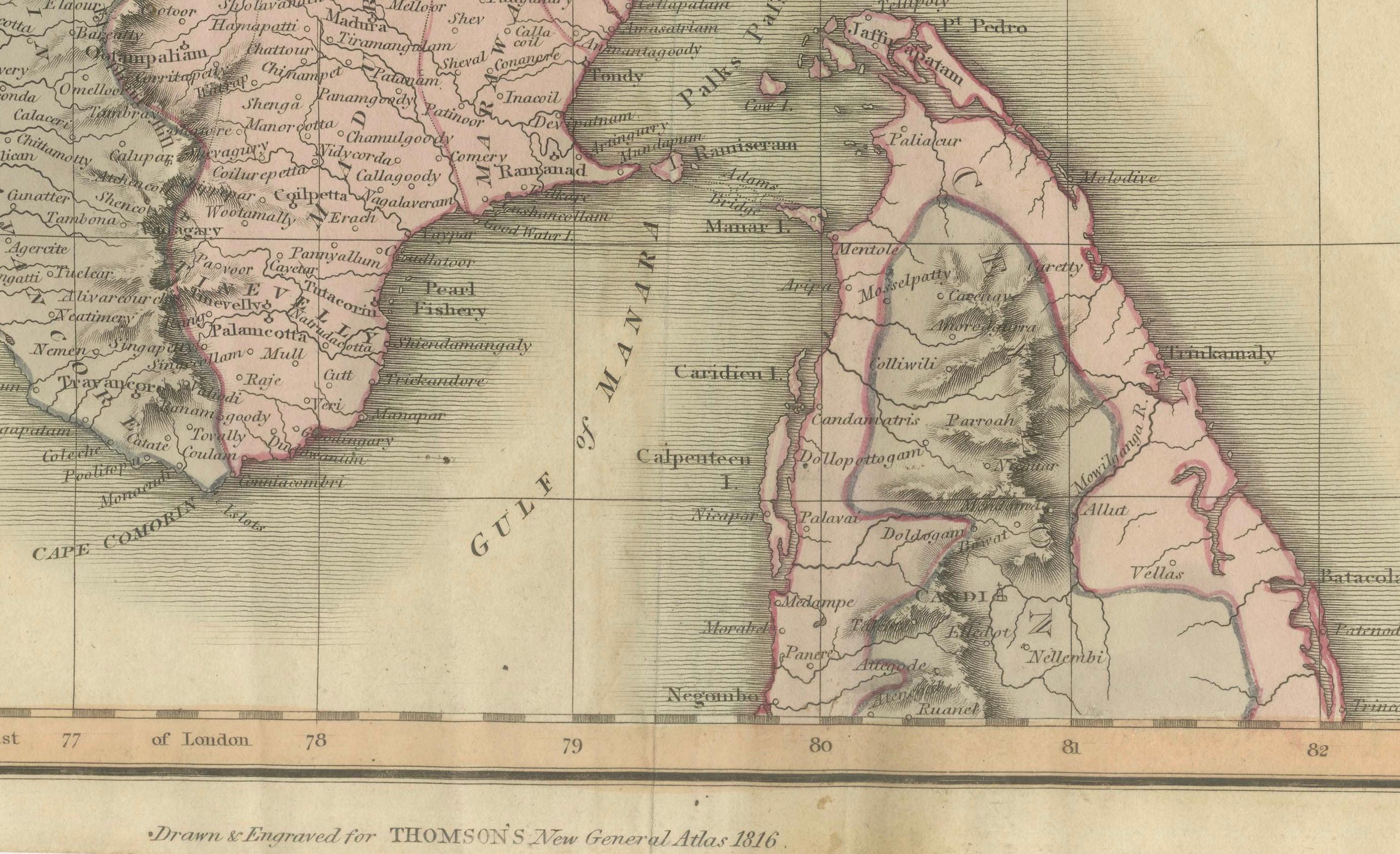 Grande carte de l'Hindoustan méridional de 1816 par J. Thomson - Nouvel Atlas général Bon état - En vente à Langweer, NL