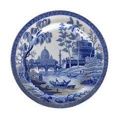 Antique 1816s English Blue Italian Spode Earthenware Rome Pattern Dinner Plate