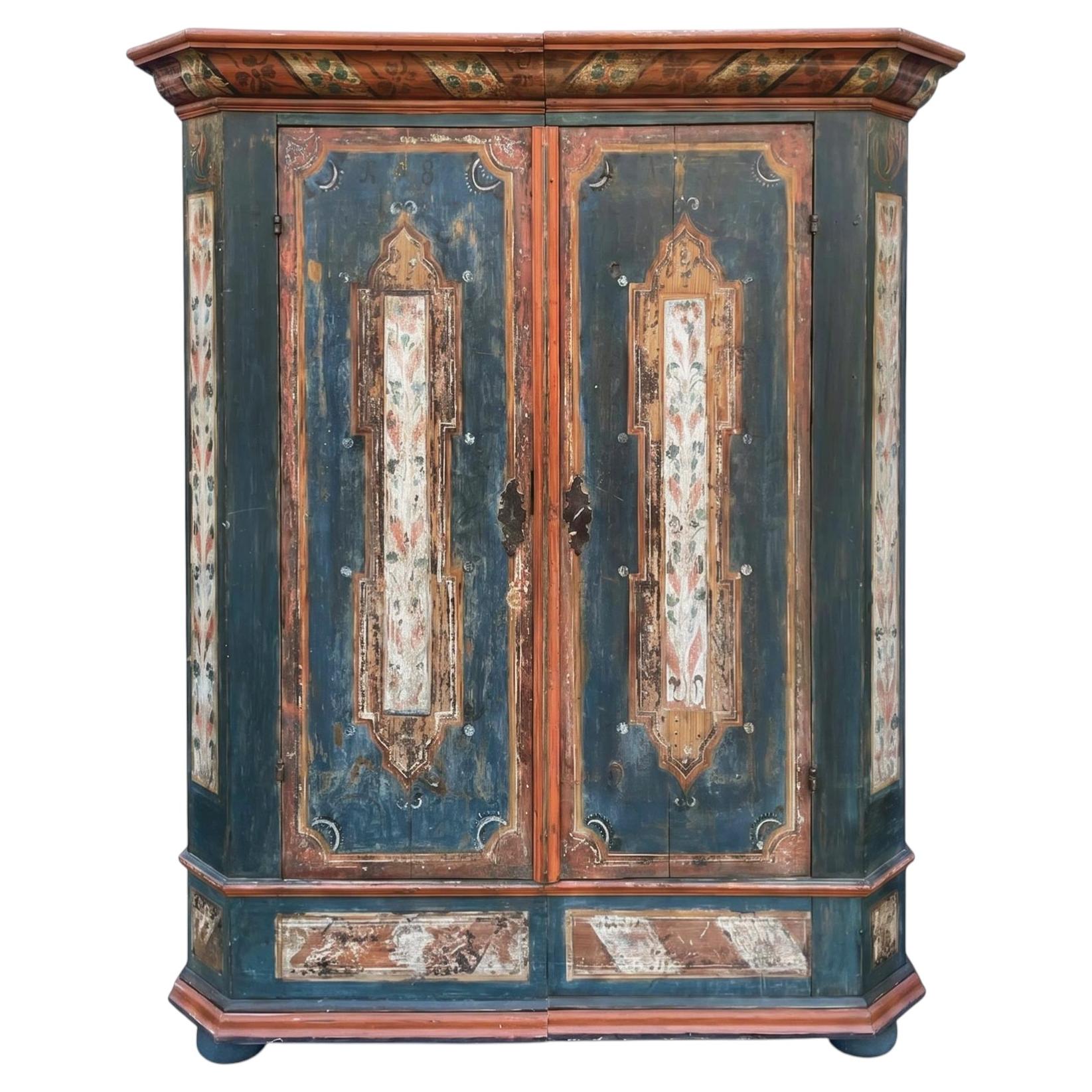 1817 Alpine Blue European Painted Cupboard