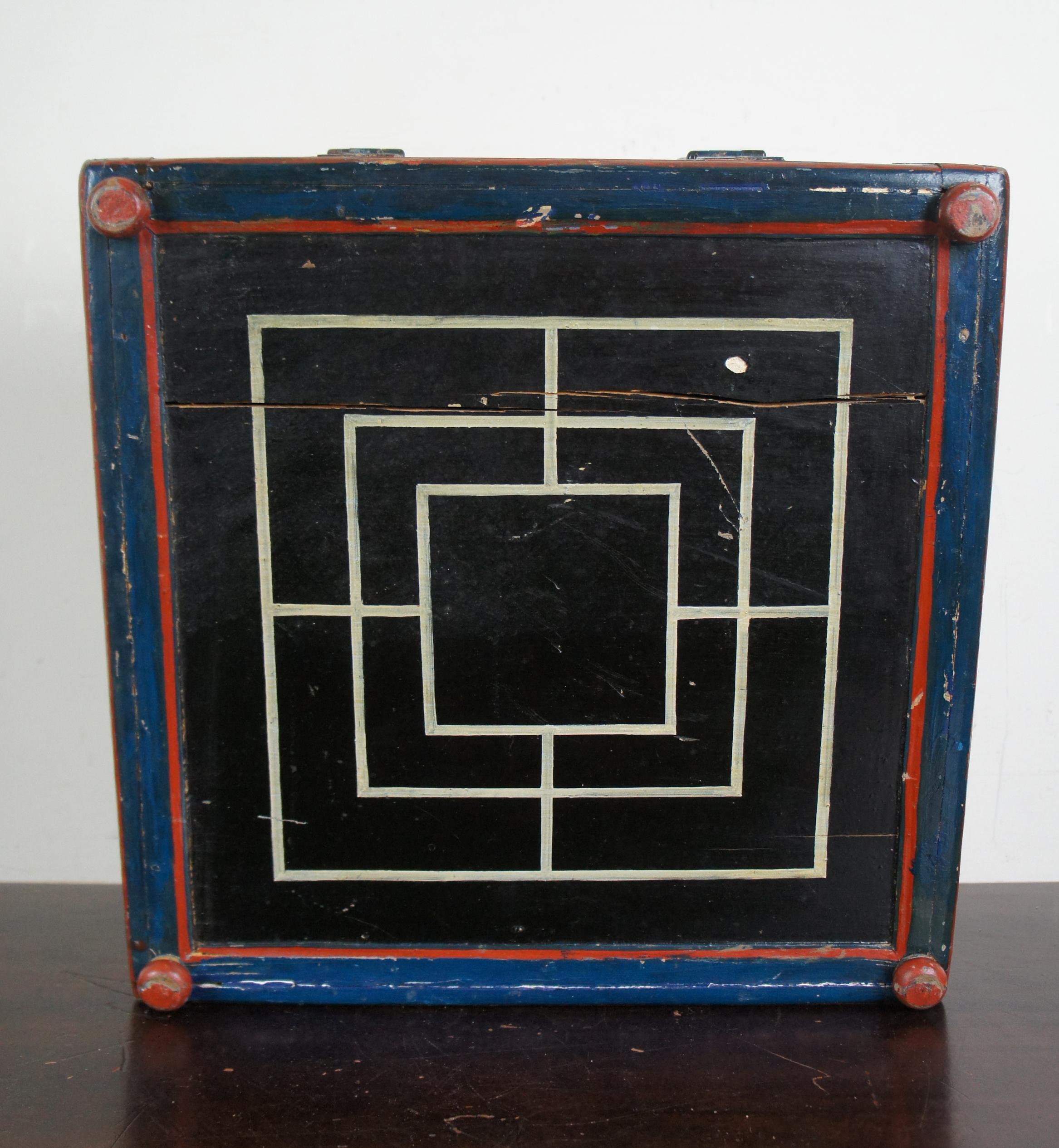 1817 Antique Painted Chess Backgammon Checkers Game Board Folk Art Primitive 3
