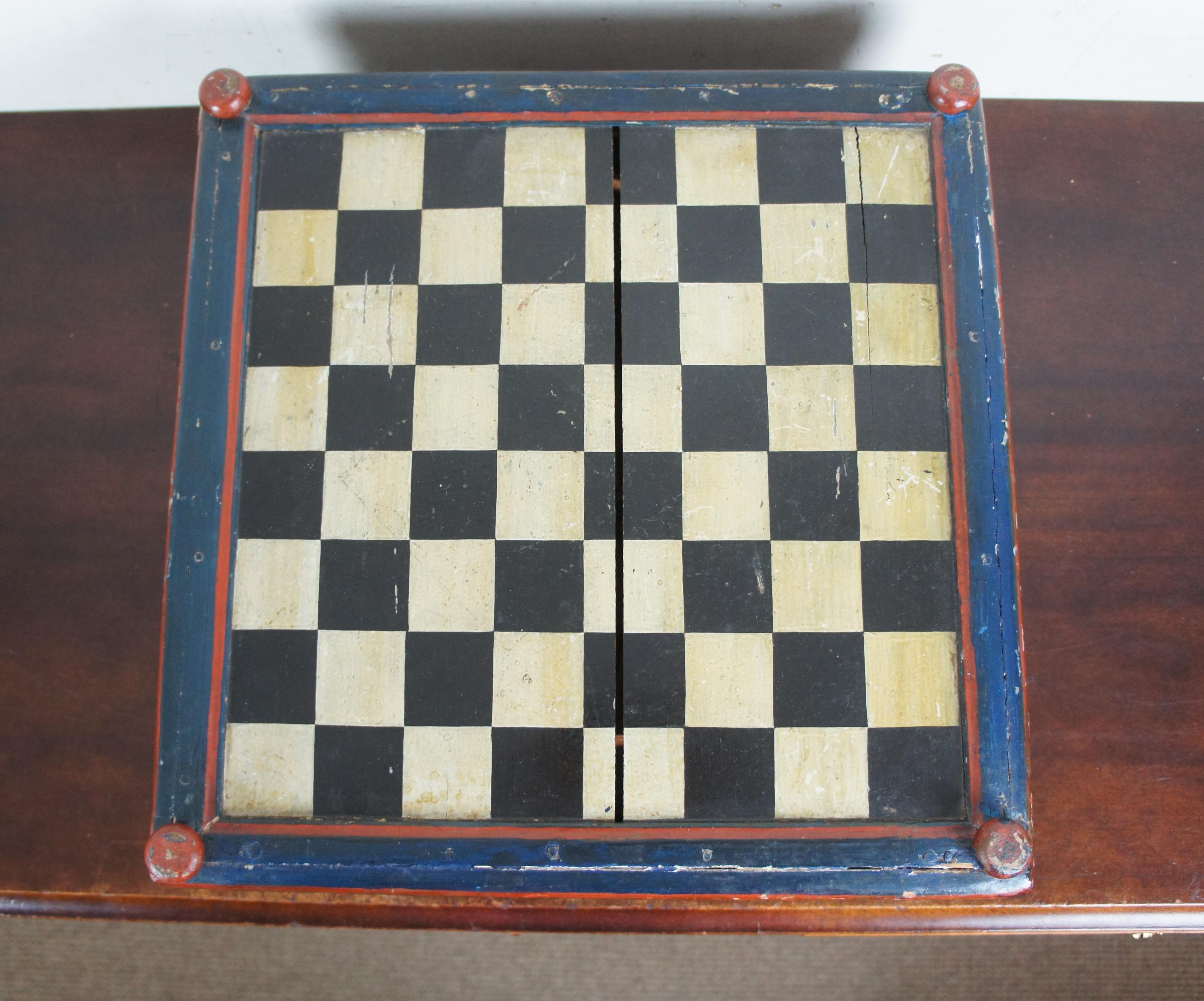 1817 Antique Painted Chess Backgammon Checkers Game Board Folk Art Primitive 1
