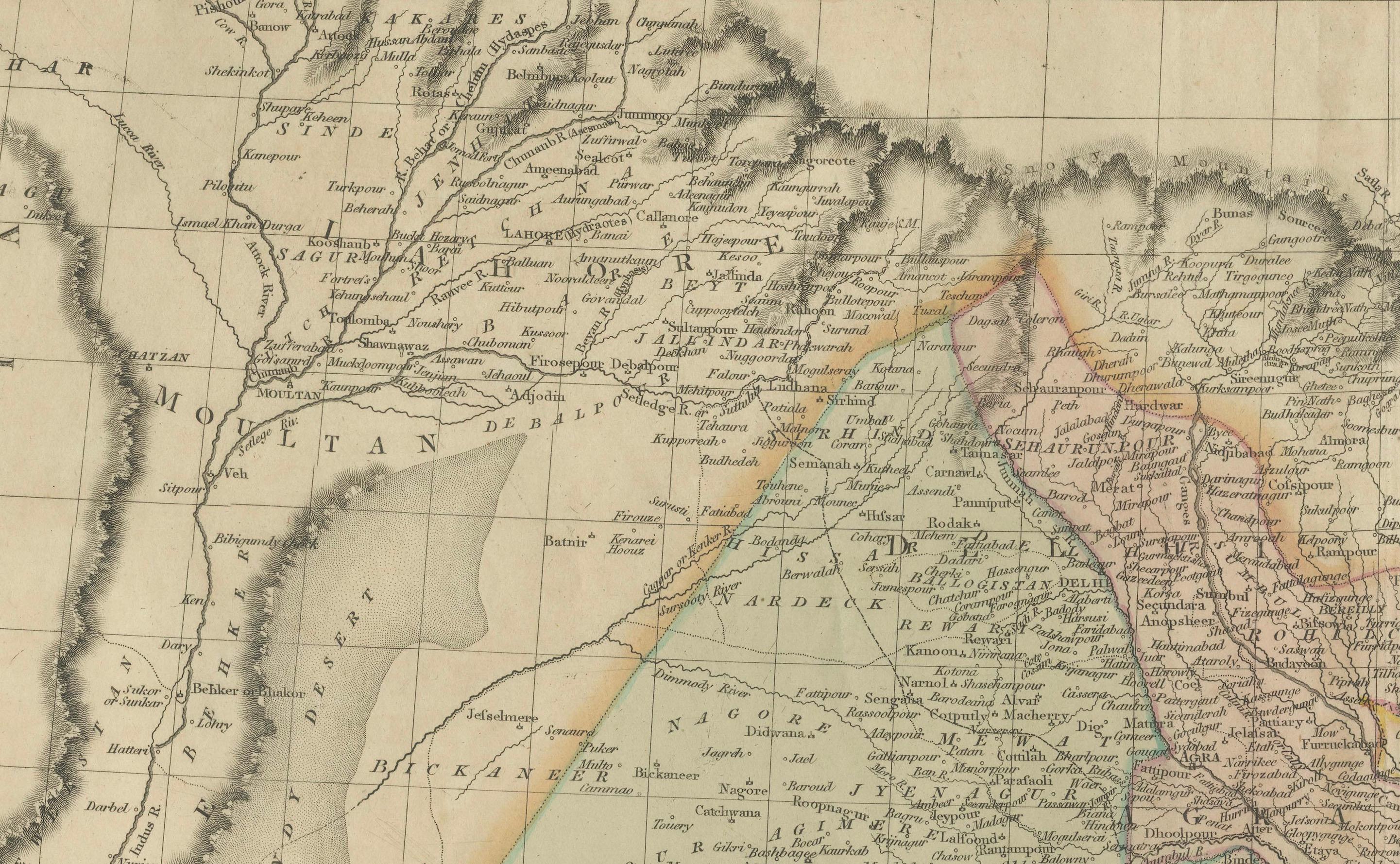 Début du XIXe siècle Grande carte de l'Hindoustan septentrional de 1817 par J. Thomson - Nouvel Atlas général en vente