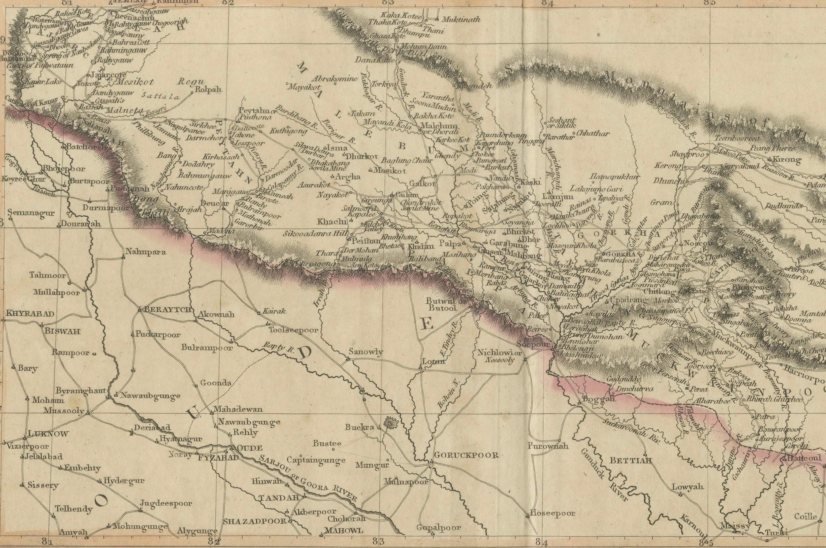 Grande carte de l'Hindoustan septentrional de 1817 par J. Thomson - Nouvel Atlas général en vente 1