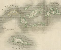 1817 Map of Puerto Rico and the Virgin Islands with Original Hand Coloring