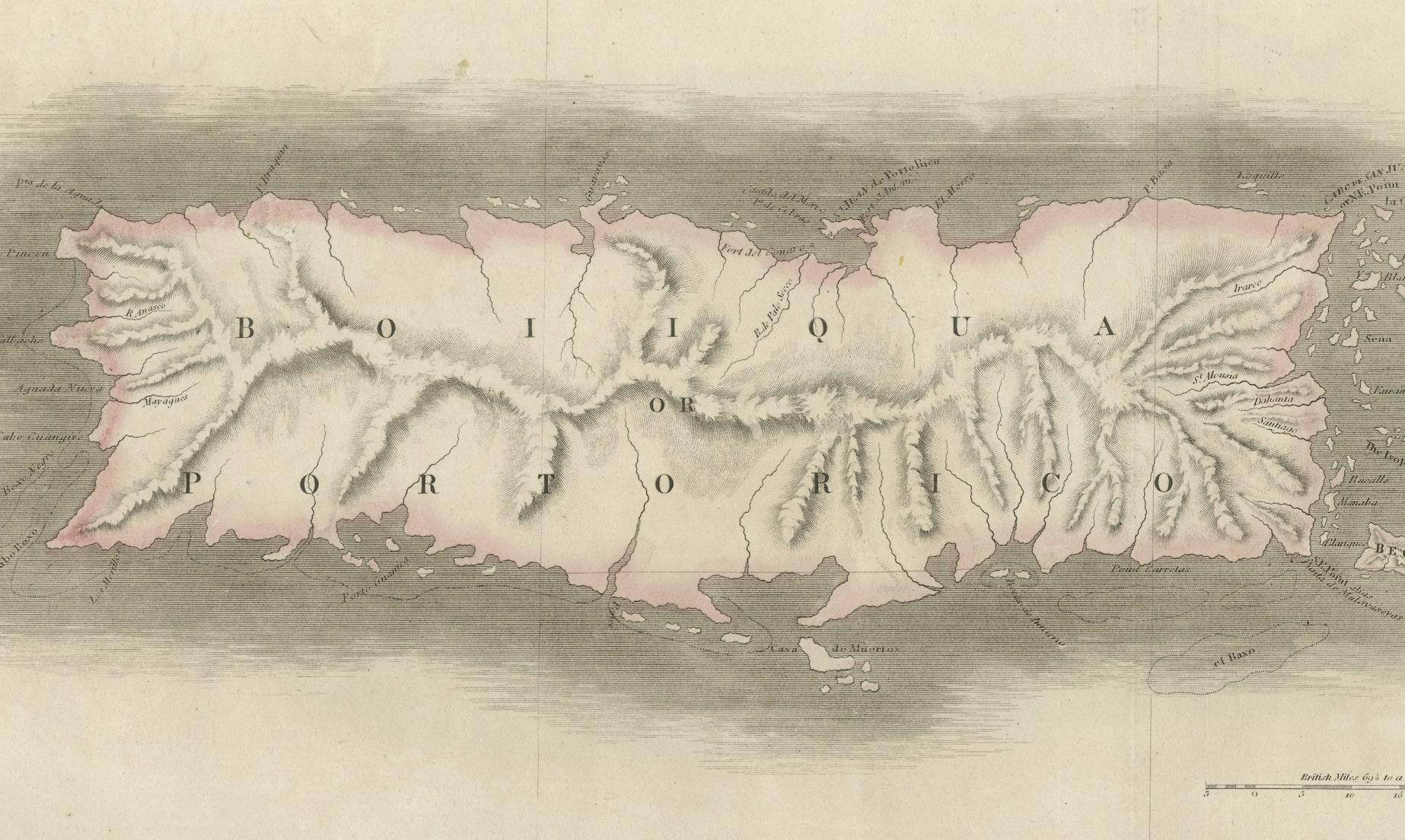 1817 Map of Puerto Rico and the Virgin Islands with Original Hand Coloring In Good Condition For Sale In Langweer, NL