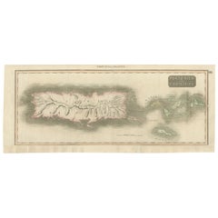 1817 Map of Puerto Rico and the Virgin Islands with Original Hand Coloring