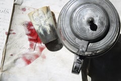 1817 Sgraffitoed Latin Memento Mori Pewter and Lead Glass Skull Tanker