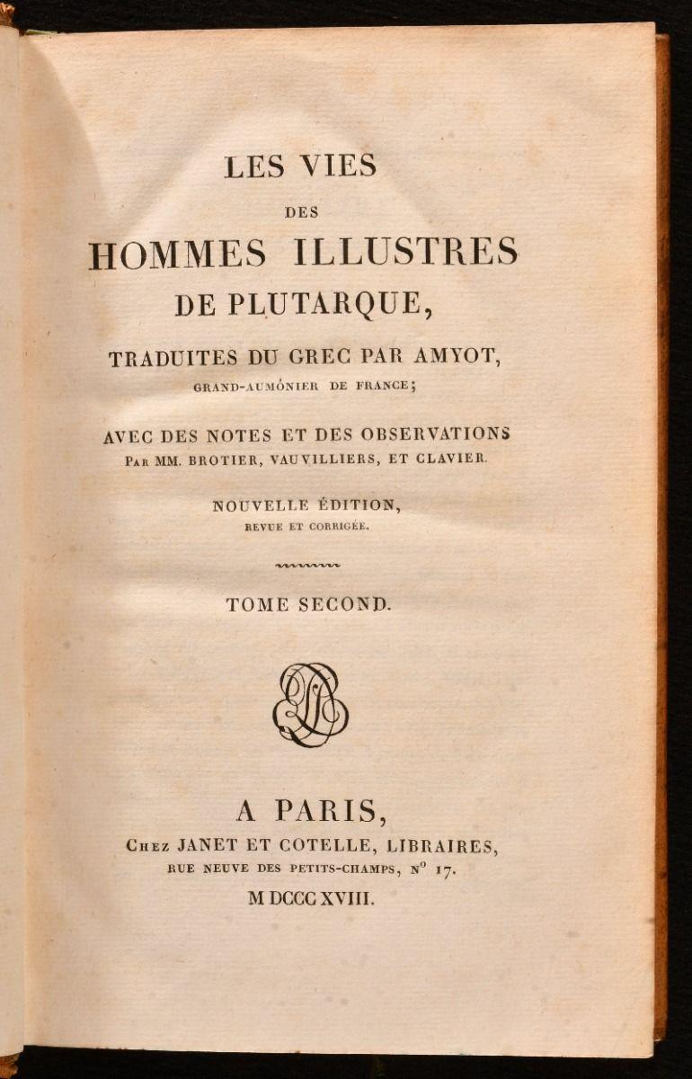 1818-1820 Les Vies de Hommes Illustres de Plutarque Bon état - En vente à Bath, GB