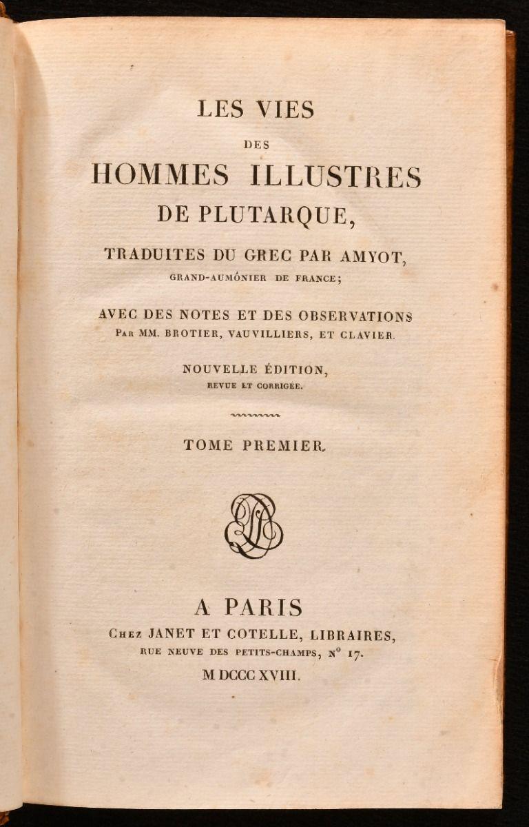 Début du XIXe siècle 1818-1820 Les Vies de Hommes Illustres de Plutarque en vente