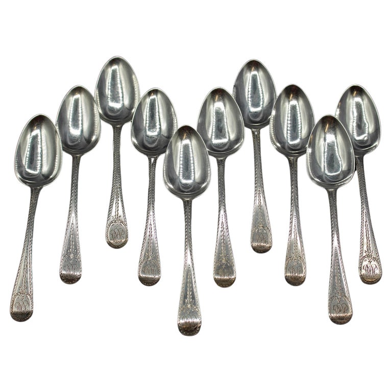 1818 Assembled Set of 10 English Engraved Spoons For Sale at 1stDibs