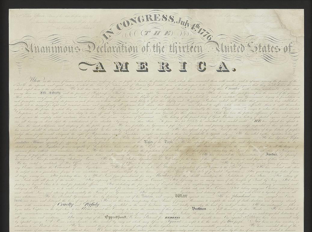 This is a stunning 1818 engraving of the Declaration of Independence, the first engraved broadside of our nation’s founding document. The year 1815 saw the conclusion of the United States’ second war with Britain, the War of 1812, and our American