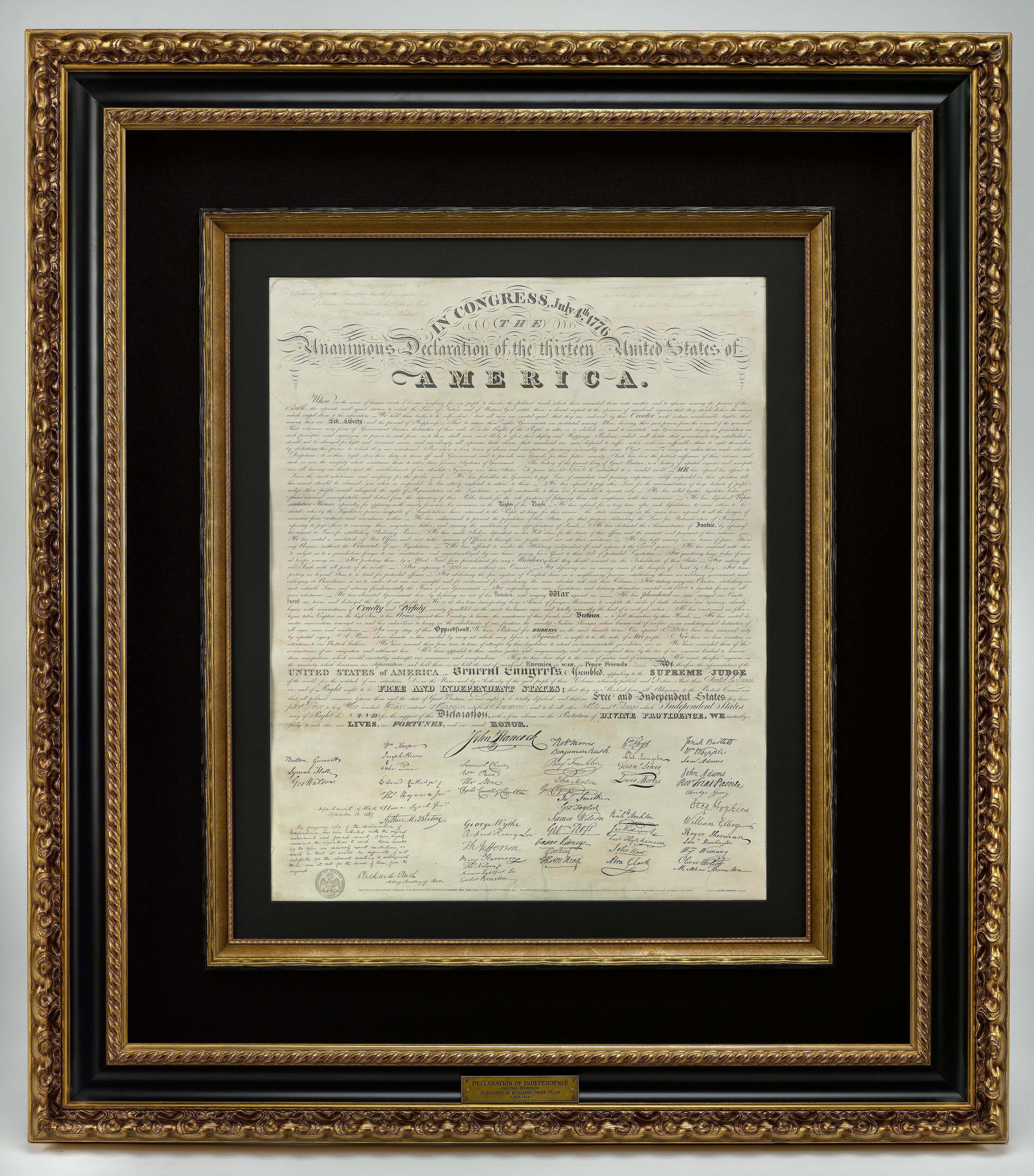 This is a stunning 1818 engraving of the Declaration of Independence, the first engraved broadside of our nation’s founding document. The year 1815 saw the conclusion of the United States’ second war with Britain, the War of 1812, and our American